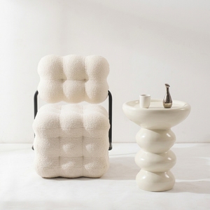 Divano <span class=keywords><strong>Moderno</strong></span> Minimalista <span class=keywords><strong>Bianco</strong></span> per <span class=keywords><strong>Soggiorno</strong></span>, Poltrona Singola Imbottita in Schiuma, Sedia in Tessuto Bouclé - Product Image 1
