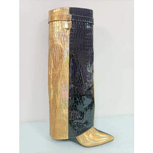 2022 hiver commerce extérieur nouvelle tête grand Tube serrure solide sans lacet genou-haut bottes droites talon <span class=keywords><strong>compensé</strong></span> hauteur augmentant pantalon - Product Image 1