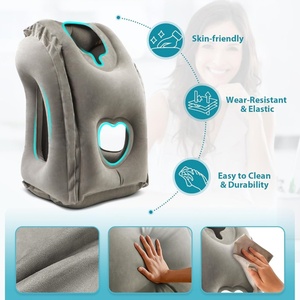 PVC <b>Inflatable</b> Flocking Neck Pillow Two Size Three Colors for Travel Trains <b>Cars</b> and Office Napping Supports Head and Chin - Product Image 6