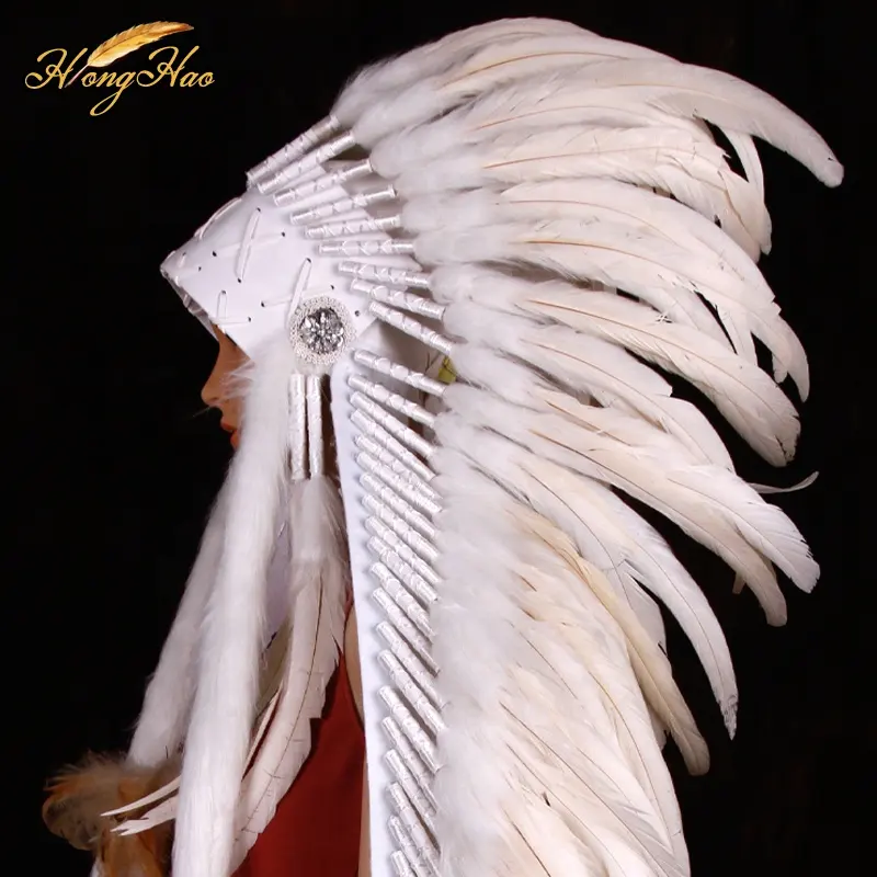 Customized Rice white Indian Feather Headwear Cosplay   Role-Playing Carnival Stage Performance Shooting Props Dye-Patterned