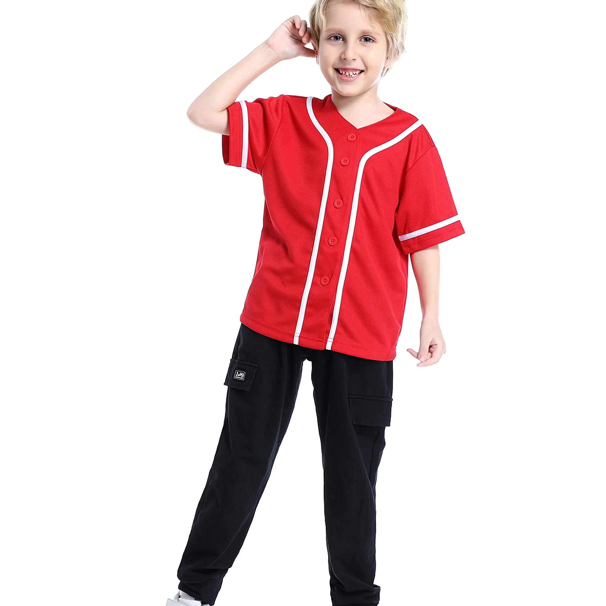 Camisa de beisebol para meninos, camiseta infantil de softball com botões