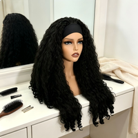 Perruques Afro Bouclées Frisées pour Femmes Noires, Longues, Synthétiques, Classiques, Ondulées et Volumineuses, avec Bandeau, Sans Colle, Résistantes à la Chaleur