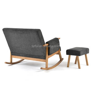 Fauteuil à bascule en bois à deux places en tissu bouclé, confortable et relaxant - Product Image 3