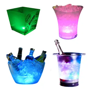 LED Ice Bucket Multiple Large Capacity Custom Logo Acrylic Plastic Transparent Led Illuminated Ice Bucket