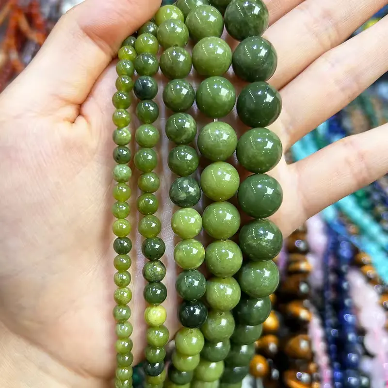 Natural New Canada Green Jade Loose Beads Gemstone Jewelry Making Factory Wholesale Hot Selling Polished Nephrite Jade Beaded