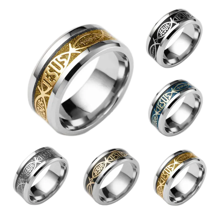 8Mm Christian Stainless Steel Titanium Jesus Ring Mens,Jewelry Classic Men Ring