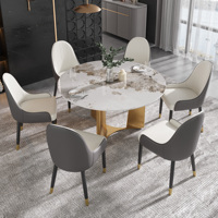 Table à manger rotative de luxe moderne Voxhome, pieds dorés, pierre frittée, style marbre rond, mobilier de maison