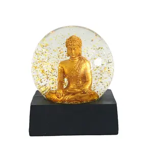Resin Gold Buddha Glass Water Ball Statue Art Handcrafted Decorative Snow Globe(100mm) Tabletop Sculpture Home & Wedding Decor