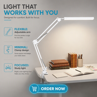 Lampe de bureau LED moderne à bras articulé réglable, économique, en aluminium, avec pince, électrique, flexible, à intensité variable, USB