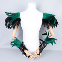 Épaulettes personnalisées en plumes d'autruche avec gants sans doigts en dentelle, costume de scène gothique burlesque pour showgirl