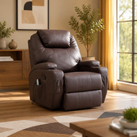 Fauteuil inclinable monoplace pivotant manuel sans dossier avec télécommande en cuir PU, cadre en bois moderne, design modulaire extensible, console et porte-gobelet