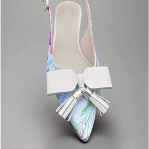 New Causal Pointed <b>Toe</b> <b>Closed</b> <b>Toe</b> Kitten Heel <b>Sandals</b> Fashion Elegant Upper with Floral Tassel Slingback Slip on for Women - Product Image 2
