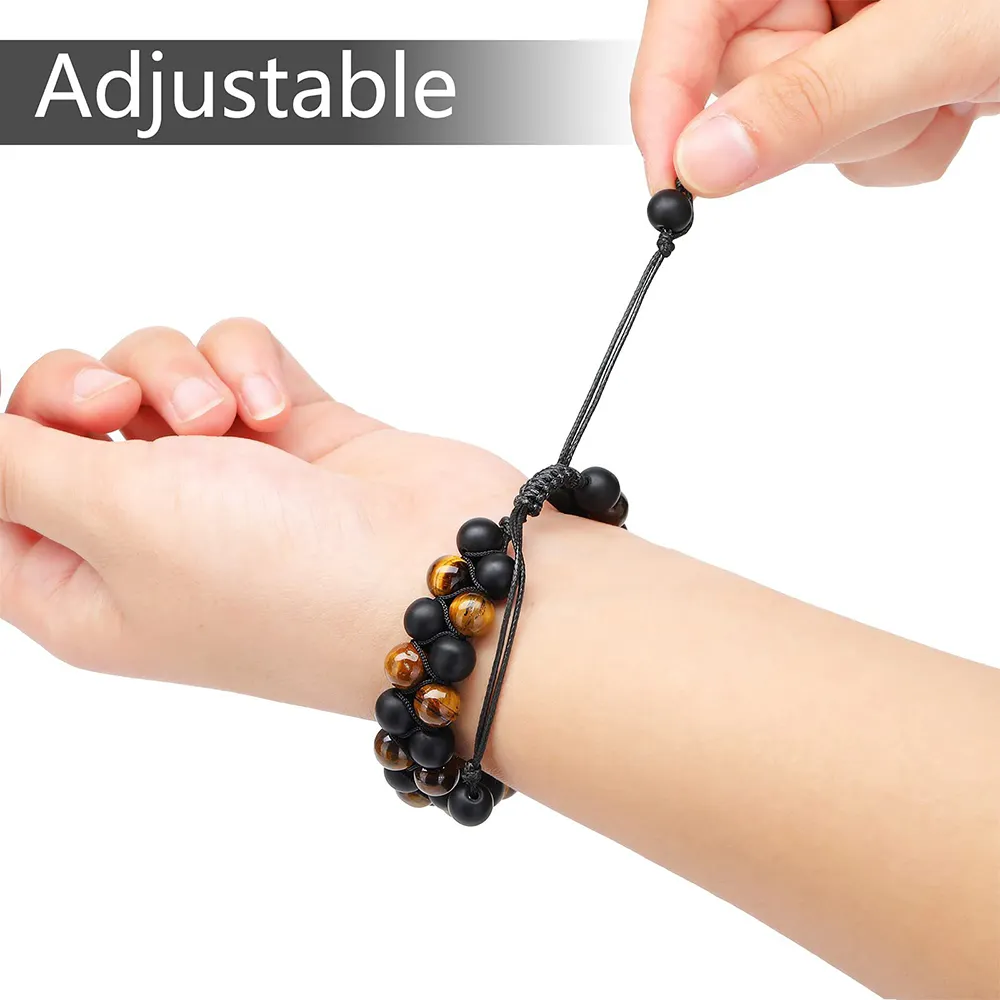 Adjustable Rope Bracelet Double Layered Bracelet 8mm Lava Bead Bracelet For Men