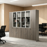 Armoire de rangement de bureau moderne, modulaire, écologique, de taille personnalisée, avec portes en verre trempé, en bois, pour bureau d'entreprise