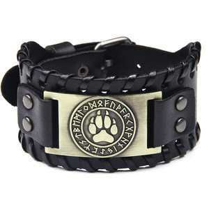 Bear Paw Woven <b>Leather</b> <b>Bracelet</b> Men's Punk Style Animal Design Copper Alloy Gift Jewelry - Product Image 1