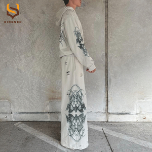 Ensemble survêtement homme personnalisé avec logo par sublimation, broderie, streetwear, pantalon de jogging et sweat à capuche oversize - Product Image 4