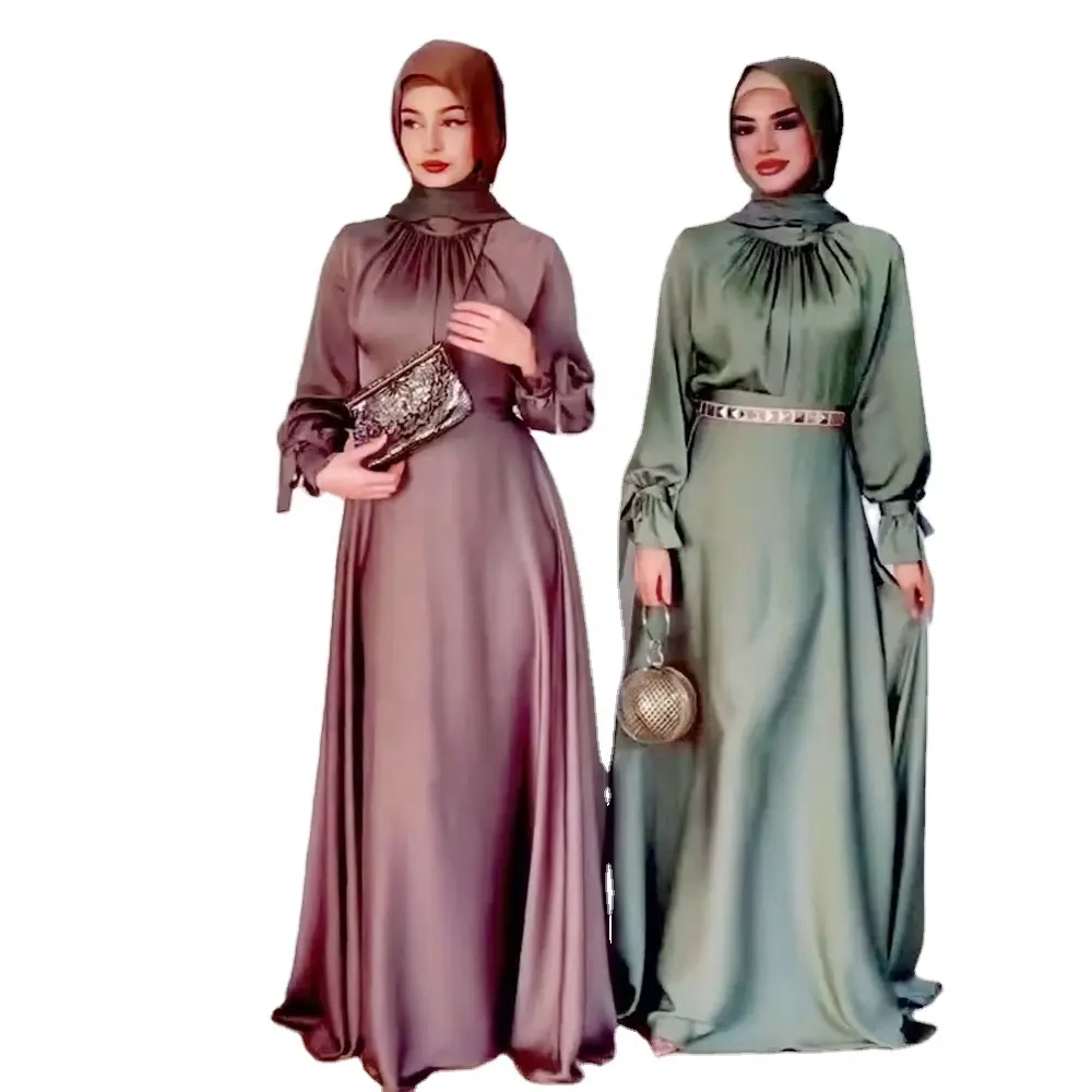 Hot Selling Islamic Fashion Kleding Satijnen Jurk Womens Mooie Islamitische Kleding Wear Moslim Kleding Dubai Abaya