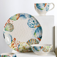 Ensemble de bols en céramique irréguliers européens, motif coquillage émaillé, assiette de présentation, passe au micro-ondes, vaisselle unique pour la maison, restaurant, cadeau