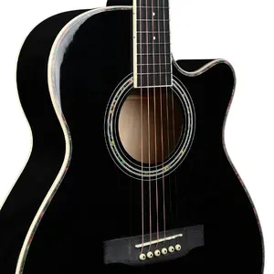 China Profissional contraplacado cedro madeira guitarra 6 cordas latão preto 40 polegadas guitarras acústicas