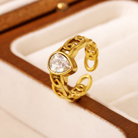 Bague Feuille d'Œil Plaqué Or en Acier Inoxydable Anti-ternissement et Étanche, Tendance TikTok, par Fanhua Jewelry