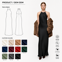 Robe longue de soirée noire en satin pour femme, col licou, dos nu, coupe biais, longueur ras du sol, pour fêtes et événements formels, vente en gros, couleur personnalisable