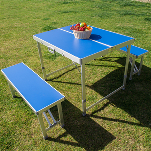 Dark Blue Picnic <b>Camping</b> <b>Table</b> Folding <b>Foldable</b> Aluminum with Chair - Product Image 1