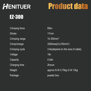 Pince à sertir hydraulique électrique portable HENITUER EZ-300 rouge, outils de sertissage hydraulique de haute qualité avec garantie de 12 mois - Product Image 6