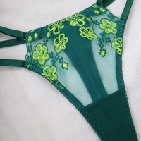 Ensemble soutien-gorge et culotte à jarretelles pour femme, de haute qualité, vert, en dentelle exotique tissée, à maintien ferme, avec broderie florale, pour la Saint-Valentin