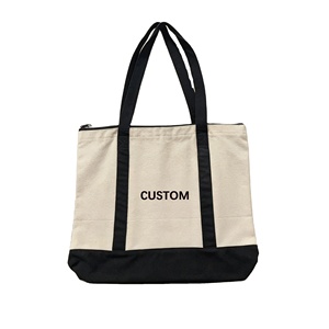 Sac fourre-tout en toile noire à étiquette privée avec fermeture éclair, sac de shopping en coton brodé pour événement ou cadeau - Product Image 5