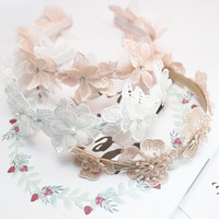 Accessoires pour cheveux d'enfants style coréen et japonais, vente en gros, bandeaux faits main en dentelle pour bébés filles, fleurs de perles pour nourrissons