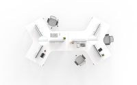 Poste de travail modulaire pour 3 personnes avec panneau d'intimité, système de bureau fixe pour zone de personnel