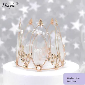Wedding Birthday Crown Party Supplies Butterfly Dragonfly Veil Rhinestone Cake Decoration Gold Topper Cake Decorations PQ78