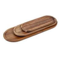Plateaux de service en bois d'acacia, lot de 3, rectangulaires, ovales et ronds, pour charcuterie, fromage, pain, fruits, sauces, sushi