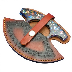 Handmade Damascus Chef Ulu <b>Knives</b> with Curved Blade Eco-Friendly <b>Bone</b> <b>Handle</b> & Leather Sheath Fixed blade Ulu Knifes - Product Image 2