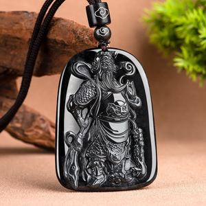 Pendentif en jade noir naturel de Jadeite du Myanmar, Guan Gong, style chinois, cadeau UNISEXE avec certificat d'évaluation FG51 - Product Image 2