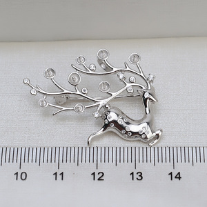Broche pendentif cerf 2-en-1 en argent sterling S925, plateau vide pour perle DIY, broche à breloque en or blanc et or rose pour cadeau de bijoux - Product Image 4