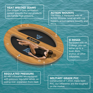 Plateforme flottante <span class=keywords><strong>gonflable</strong></span> OEM 10'x8' en PVC Drop Stitch 1,2 mm effet bois avec 4 anneaux en D, transat aquatique certifié CE EN ISO, personnalisable - Product Image 3