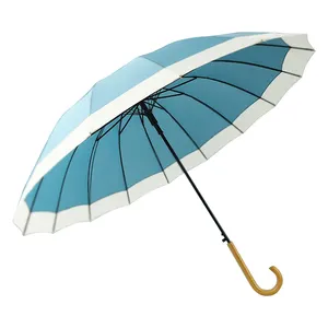 Ovida personalized hot selling steel frame windproof wooden handle 16 bone long handle straight rod travel outdoor umbrella