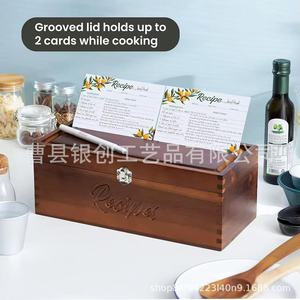 Wooden Recipe <b>Box</b> With Dividers And Cards For <b>Kitchen</b> <b>Storage</b> And Organization - Product Image 2
