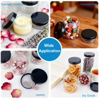Pot cylindrique transparent en PET écologique de 89 mm, 10 oz, à large ouverture et couvercle à vis, 300 ml, pour le stockage de collations, biscuits, épices, poudres et aliments secs