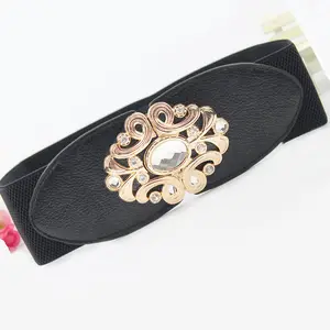 wholesale 6cm Width ladies dressy crystals kiss buckle elastic spandex waist band belts