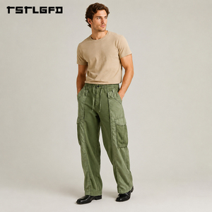 Tissu coupé-cousu en mélange coton-polyester, fermeture boutonnée, écologique, épais, à empiècements, multi-poches, style streetwear et workwear vintage - Product Image 4