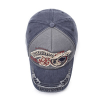 Casquette de baseball unisexe vintage sportive à imprimé requin et lettres brodées en PVC à 5 panneaux - Quatre saisons