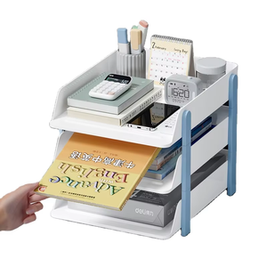 Porte-documents A4 à <span class=keywords><strong>3</strong></span> niveaux, support de rangement de fichiers de bureau, multifonctionnel et facile à assembler, support de rangement en plastique pour le bureau et les études - Product Image 1