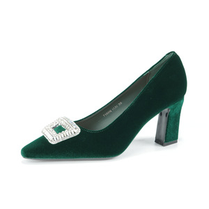 7188N-175 Square Toe Pumps <b>Block</b> Heel High <b>Rubber</b> Outsole Rhinestone Decoration Formal Women's Shoes - Product Image 5