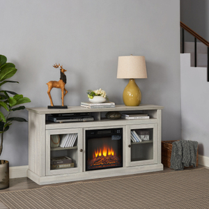 Meuble TV contemporain en bois avec console multimédia moderne et insert de cheminée de 18 pouces pour salon, compatible avec les téléviseurs jusqu'à 65 pouces - Product Image 3