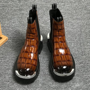 טרנד 53106 בסגנון מתכתי אופנתי גברים גברים מגפונים קרסול בגודל גדול עגולים מגפיים מעור גברים - Product Image 5