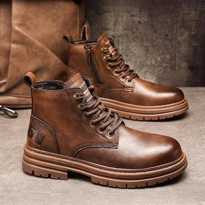 2024 hommes haut en cuir bottes nouvelle mode Vintage américain Cargo chevalier moto cheville chaussures bouton automne <span class=keywords><strong>hiver</strong></span> - Product Image 1
