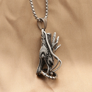 European American Style Titanium Steel Dragon Pendant Men's Retro Punk Stainless Steel Necklace Animal Shape Geometric Design - Product Image 1
