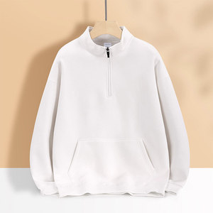 Cotton Fleece <b>Stand</b> Up Collar Half Zip Sweatshirt Unisex Workwear Custom Logo Printed Jacket Factory Uniform - Product Image 3